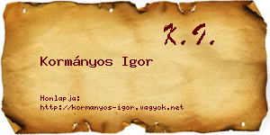 Kormányos Igor névjegykártya